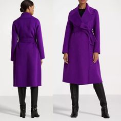 New Black Label Lauren Ralph Lauren Double-Faced Wool-Blend $495 Lauren Ralph Lauren Women's Belted Wool-Blend Wrap Coat Luxe Purple Size 14 Xl Curvy An Elegant Layer For The Cold Weather Season, This Coat Is Designed With Oversize Notch Lapels And A Luxuriously Soft Double-Faced Wool Blend. A Self-Belt At The Waist Enhances Its Effortless Wrap Silhouette. Realized In A Luxuriously Soft Wool Blend, This Wrap Coat Distinguished By An Oversize Notch Collar And A Silhouette-Defining Belted Waist. S Chic Purple Outerwear For Work, Purple Winter Outerwear For Office, Winter Office Purple Outerwear, Purple Wool Outerwear For Work, Weather Seasons, Lauren By Ralph Lauren, Wrap Coat, Notch Collar, Classy Chic