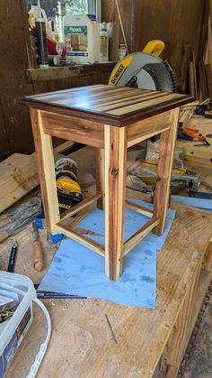 a wooden table being built in a workshop