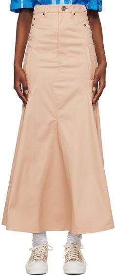 Cotton gabardine skirt. · High-rise · Belt loops and adjustable button tabs at waistband · Five-pocket styling · Zip-fly · Gussets at flared hem · Seam pockets · Unlined Supplier color: Beige Maxi Skirt Belted, Beige Maxi Skirt, Burberry Skirt, Flare Maxi Skirt, Kilt Skirt, Jersey Skirt, Black Midi Skirt, Skirts Online, Maxi Skirts