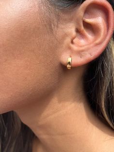 18kt Gold Filled Mini Hoop Huggie Earrings Dainty hoops to compliment your everyday look. Layer them with other mini hoops or some cute tiny studs. Hoop Size: Approximately 3.5mm x 13.5mm Material: 18 Karat Gold Filled, Hypoallergenic. Tarnish Resistant. Gold-filled does not de-laminate or peel like Gold plated Jewelry nor does it tarnish as readily as silver. Generally speaking, gold filled is better quality and will have a much longer lasting color than plated jewelry. We recommend keeping abr Thick Hoop Earrings, Small Gold Hoop Earrings, Small Gold Hoops, Small Hoop Earrings, Tiny Studs, Earrings Dainty, Alessandra Ambrosio, Vanessa Hudgens, Huggie Earrings