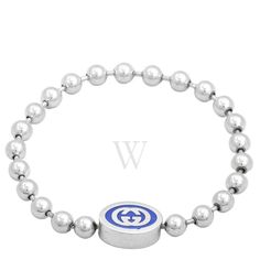 Gucci Ladies Bracelets. SKU: YBA753437001. Color: Silver-tone. Metal Type: Sterling Silver. Metal Stamp: 925-Sterling. Gem stone type: None. Bracelet style: 1 Band. Gucci Interlocking G Boule Chain Sterling Silver Blue Enamel Bracelet. This Gucci bracelet in made in 925 sterling silver with blue enamel that spotlights the Interlocking G motif. Made in Italy. Gucci Bracelet, Bracelet Style, Enamel Bracelet, Gem Stone, Silver Blue, Metal Stamping, Fashion Bracelets, Womens Bracelets, Types Of Metal