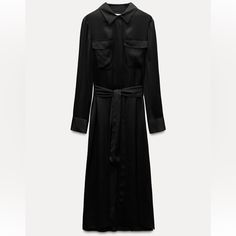 Brand New This Season! Description In Pics Bundle And Save! Long Black Satin Dress, Trench Coat Dress, Satin Shirt Dress, Dress Zara, Black Satin Dress, Cardigan Sweater Jacket, Leather Shirt, Satin Shirt, Tshirt Skirt