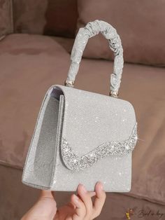 Bird in Bag - Womens Shoulder Bag with Sparkle Rhinestone Decoration for Parties and Dances - Small Square Glitter Evening Bag with Chain Strap Elegant Glitter Shoulder Bag For Party, Silver Sequin Party Bags, Silver Handheld Bag With Bling, Silver Glitter Clutch Evening Bag, Silver Bling Handheld Bag, Silver Shoulder Bag With Rhinestones For Party, Silver Glitter Bag For Gift, Silver Rhinestone Shoulder Bag For Parties, Silver Glitter Evening Bag For Events