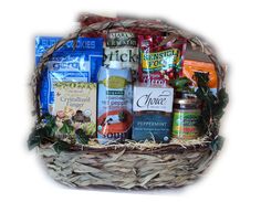 a basket filled with lots of different types of food