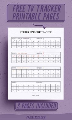 a purple poster with the words free tv tracker printable pages