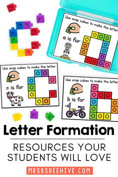 the letter formation worksheet is shown with legos and letters to help students learn how