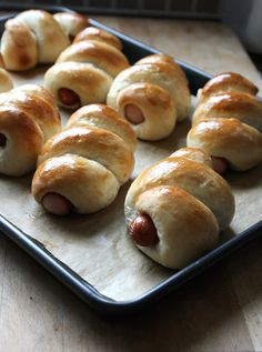 pigs in a blanket on a baking sheet