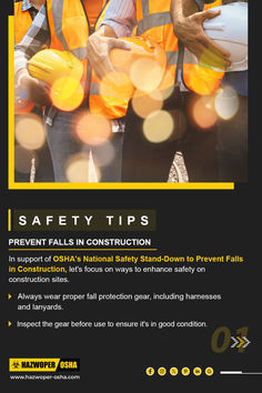 Safety tips on preventing falls on construction sites. National Safety, Fall Protection, Fall Prevention