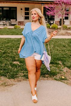 Brunch Voyage Babydoll Top in Ocean Blue Curves Spring Lookbook, Trendy Top, Babydoll Top, V Cut, V Cuts, Ocean Blue, Trendy Tops, Blue Ocean, Say Hello