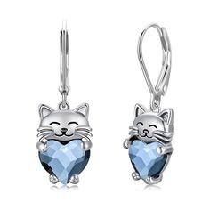 PRICES MAY VARY. Design Inspiration: Cat symbolizes freedom,lucky and love. Interesting and elegant cat drop earrings are mysterious and charming, bring vitality and freshness to life. It is very suitable for giving to little girls and your lovers. Girls Earrings Material: Using 925 sterling silver material and high quality blue crystal, hypoallergenic, anti-rust, nickel-free, lead-free, cadmium-free, not contain any allergic elements. Long Time Wearing Keeps You a Good Health. Gifts for Cat Lov Elegant Cat, Black Cat Earrings, Health Gifts, Earrings For Sensitive Ears, Blue Drop Earrings, Sterling Silver Cat, Silver Cat, Earrings Cute, Cat Jewelry