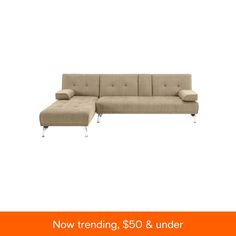 an image of a couch and ottoman with the text now trending $ 50 & under