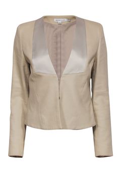 Current Boutique-See by Chloe - Beige Textured Satin Trim Cropped Jacket Sz 6 Elegant Spring Blazer With Concealed Placket, Sleek Silk Blazer For Spring, Sleek Silk Outerwear For Spring, Sleek Silk Spring Outerwear, French Girl Chic, Beauty Features, Chic Shop, Buy Shoes Online, See By Chloe