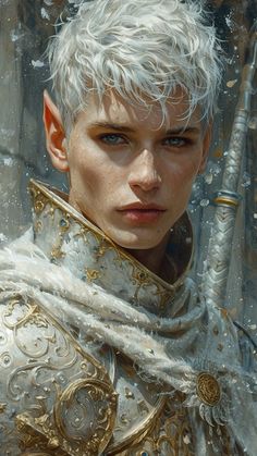 Fae Soldier, Elf King Art, White Hair Knight Male, Pale Elf Male, White Hair Gold Eyes Male Character Art, White Haired Elf Male Fantasy Art, Dragon Age Characters, Devian Art, Book Artwork