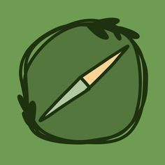 a drawing of a pencil in the shape of a circle on a green background with leaves