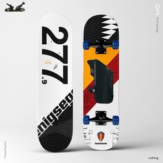 a skateboard with the number twenty five on it