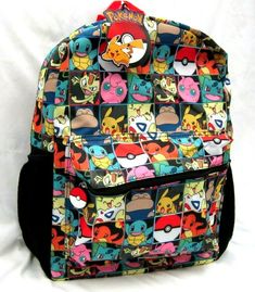 a backpack with pokemon pictures all over it