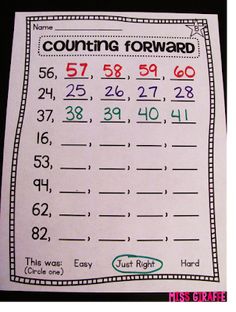 Counting forward starting at any number ideas, worksheets, and math centers - so many number sense ideas here! Building Number Sense, Number Worksheet, Number Ideas, Math Number Sense, Math Intervention, Math Strategies, Math Methods, Math Workshop, Math Numbers