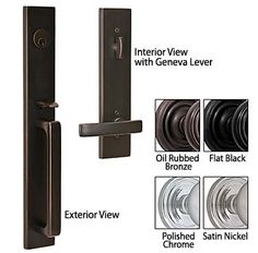 an image of door handles and knobs with different parts labeled in the following words