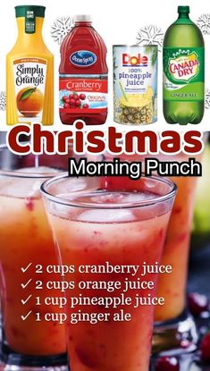 christmas morning punch recipe with orange juice, cranberry juice and pineapple juice