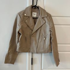 Abercrombie Leather Jacket. Cropped. Taupe Color. Nwot Never Worn. Size M Beige Leather Biker Jacket For Fall, Leather Jacket Cropped, Taupe Color, Leather Jackets, Abercrombie Fitch, Leather Jacket, Jackets For Women, Jackets & Coats, Leather