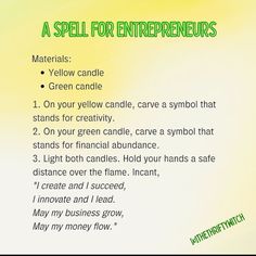 a spell for enterprises materials yellow candle green candle 1 on your yellow candle, carve a symbol that stands for creativity