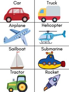 an image of different types of vehicles in the form of words with pictures on them