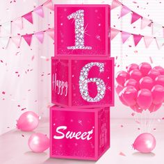 PRICES MAY VARY. 【Package Includes】You will get 3 pieces of hot pink sweet 16 birthday decoration boxes, each pink birthday boxes measures 11.8 x 11.8 x 11.8 inches, enough to decorate your 16th birthday party (Note: The 16th birthday boxes decorations kit does not include balloons) 【Hot Pink Sweet 16 Birthday Decorations】The pink 16th birthday balloon boxes features a pink and hot pink background with rich 16th birthday elements designed on it, such as a birthday cakes, birthday hat, stars, fireworks patterns and eye-catching diamond "16" and "Happy 16th Birthday" letters, the beautiful birthday balloon boxes will make your hot pink birthday party more attractive and unforgettable 【Quality Material】These happy 16th birthday boxes decorations are made of quality cardboard material, sturdy, Hot Pink Party Decorations Sweet 16, 16 Shades Of Pink Party Ideas Sweet 16, Sweet 16 Barbie Theme, Shades Of Pink Party Ideas, Sweet 16 Birthday Party Themes, Pink Decorations Party, Sweet 16 Pink Theme, 16 Birthday Balloons