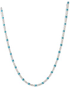 Turquoise Beaded Enamel Necklace-Necklaces-Awe Inspired Dainty Enamel Necklace, Dainty Blue Necklaces With Satellite Chain, Dainty Blue Necklace With Satellite Chain, Blue Sterling Silver Necklaces With Tiny Beads, Enamel Beads, Enamel Necklaces, Turquoise Beads, Silver Diamonds, Handmade Sterling Silver