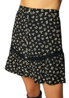 This drop waist mini skirt from LOST + WANDER features a floral design and lace detailing. | LOST + WANDER Women's Twilight Dawn Mini Skirt, Black, Small Black Lace Trim Mini Skirt For Summer, Spring Mini Skirt With Lace Trim, Ditsy Print, Mini Skirt Black, Black Xs, Drop Waist, Skirt Black, Above The Knee, Black Cream