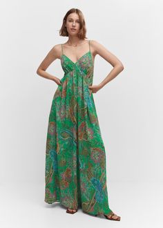 Open back printed dress - Women | MANGO USA Fabric Textured, Fabric Texture, Printed Dress, Textured Fabric, Paisley Print, Open Back, Paisley, Mango, Vogue