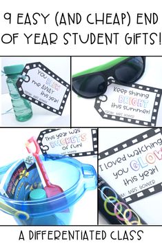 four different pictures with text that says, easy and cheap end of year student gifts