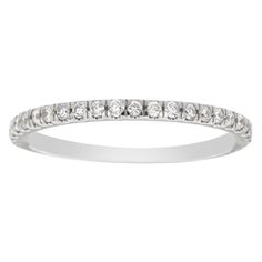 This petite Micro - Prong set diamond ring features 25 ideal cut diamond through 3/4 of the band. Stunning! Experience the Difference ! Product details: Center Gemstone Color: WHITE Side Gemstone Type: NATURAL DIAMOND Side Gemstone Shape: ROUND Metal: Platinum Metal Weight: 1.56 Setting Type: Micro prong Shank Height: 1.5MM Shank Height: 1MM Material: NATURAL DIAMOND Engravable: yes Minimum Number Of Diamonds: 25 Minimum Color: H Minimum Clarity: VS2 Rhodium Plate: Yes Sizable: Yes White Gold Diamond Band, Gold Diamond Band, Pave Diamond Ring, Platinum Metal, Eternity Band Diamond, Diamond Bands, Brilliant Cut Diamond, Pave Diamonds, White Gold Diamonds