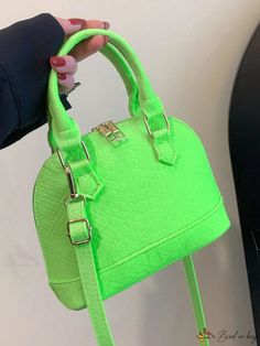 BirdinBag - Neon Green Mini Dome Bag with Snakeskin Embossed Design Green Handheld Bag With Zipper Closure, Green Top Handle Bag With Zipper, Green Top Handle Bag With Zipper Closure, Green Top Handle Bag With Single Handle, Green Handheld Bag With Single Handle, Green Shoulder Bag With Single Handle, Dome Bag, Embossed Design, Bag Bag