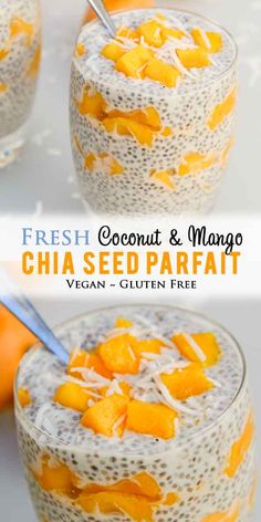 chia seed parfait with fresh coconut and mango