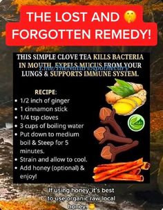 Antiflammatory Diet, Clove Tea, Herbal Remedies Recipes, Medical Herbs, Sick Remedies, Food Health Benefits, Natural Healing Remedies, Health Heal, Home Health Remedies