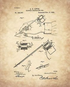 an old drawing of a fishing rod and reel