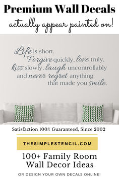 a living room wall decal with the words, this is family room wall decals