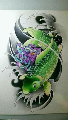 a drawing of a fish with flowers on it