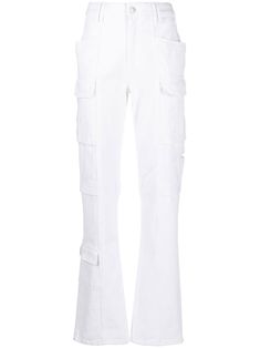 white cotton mid-rise front button and zip fastening two side patch pockets multiple side cargo pockets straight leg two rear patch pockets Straight Leg Denim, Cargo Pants Women, Cargo Jeans, Pants Straight, White Denim, Isabel Marant, Cargo Pants, White Cotton, Straight Leg Jeans