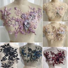 four different types of flowers on a mannequin's back, all in various colors