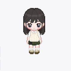 the pixel art is very cute and it looks like she's wearing an outfit