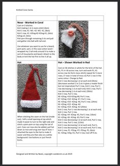 the instructions for crocheted santa's hat are shown in red and white