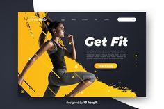 a landing page for a website with an image of a woman doing squat exercises on her knees