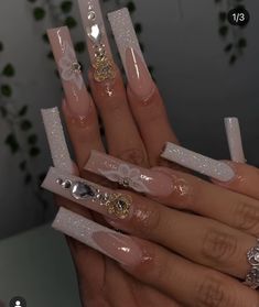 Perfect Nude Nails, Quinceanera Nails, Drip Nails, White Acrylic Nails, Glow Nails, Long Acrylic Nails Coffin, Acrylic Nails Coffin Pink, Unique Acrylic Nails, Long Square Acrylic Nails