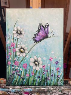 Butterfly & Daisies ⋆ Casey K. Headquarters Butterfly In Acrylic Painting, Mermaids Drawing, Gorgeous Butterflies, Daisies Painting, Fence Decorations, Fence Painting, Zentangle Inspiration, Leaves Painting, Watercolour Ideas