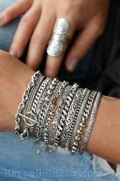 Boho Boho Bracelets Happygolicky Jewelry, Silver Boho Bracelets, Silver Bangle Bracelets Unique, Sterling Silver Stacking Bracelets, Boho Jewelry Bracelet, Boho Bracelets Stack, Silver Boho Jewelry, Silver Bracelet Stack, Silk Wrap Bracelets