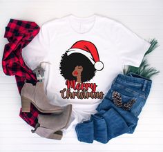 Retro Merry Christmas Comfort Colors T-shirt, Unisex Dyed T-shirt, African American Girl Santa Shirt, Black Girl Santa Shirt, Melanin Christmas T-shirt, Black Christmas Shirt, Christmas Party Shirt. Comfort Colors introduces its garment-dyed t-shirt; a fully customizable tee made 100% with ring-spun cotton. The soft-washed, garment-dyed fabric brings extra coziness to your wardrobe while the relaxed fit makes it an excellent daily choice. The double-needle stitching throughout the tee makes it highly durable while the lack of side-seams helps the shirt retain its tubular shape. .: 100% ring-spun cotton .: Medium fabric (6.1 oz/yd² (206.8 g/m .: Relaxed fit .: Sewn-in twill label. *Key features: -Double needle stitching on all seams: The garment is sewn around the finished edges with double Black Afro Girl, Melanin Christmas, Santa Tee, Black Afro, Christmas Party Shirts, Santa Shirt, Black Santa, Santa Shirts, Afro Girl