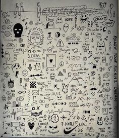 a drawing with many different types of doodles on the side of a sheet of paper