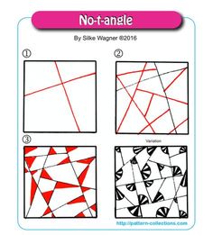 four squares with red and black lines on them, one has no - tangle in the middle