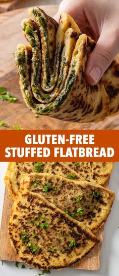 this gluten - free stuffed flatbread is the perfect way to use up leftover tortillas